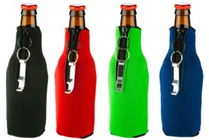 funny guy mugs premium plain collapsible neoprene bottle, mullti-colored, set of four with bottle openers