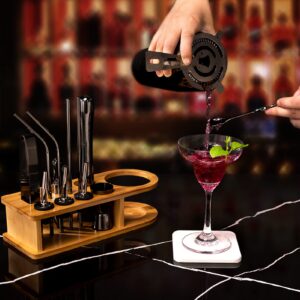 17 Pieces Cocktail Shaker Set with Bamboo Stand,Gifts for Men Dad Grandpa,Stainless Steel Bartender Kit Bar Tools Set,Home, Bars, Parties and Traveling (Bamboo Wood Black)
