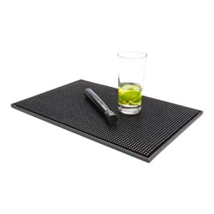 restaurantware bar lux 17.7 inch x 11.8 inch bar spill mat, 1 non slip bar service mat - countertop, durable, black rubber bartender mat, for cocktails or drinks, washable