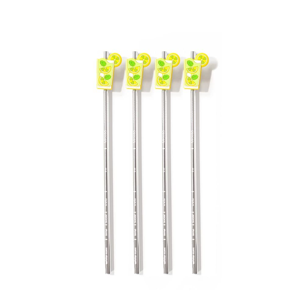 Nod Products Steel Straws with Engraved Recipes and Silicone Charms Strawtails, 8-inch Length, Set of 4, Mint Mojito