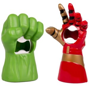 marvel avengers hulk & iron man bottle openers, set of 2 - open your beverage like a super hero - great bar gift for men, dad, father - 6 inches