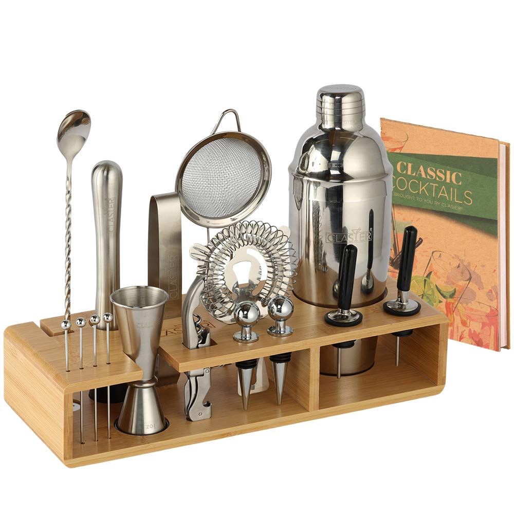 23-Piece Mixology Bar Kit Cocktail Shaker Set - Bartender Kit with Stylish Bamboo Stand - Home Bar Tools and Martini Drink Mixer Gift Set with Recipe Book