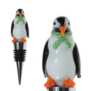 glass penguin wine bottle stopper - decorative, unique, handmade, eye-catching glass wine stoppers – penguin wine stopper, wine accessories, penguin gift for host/hostess - wine corker / sealer