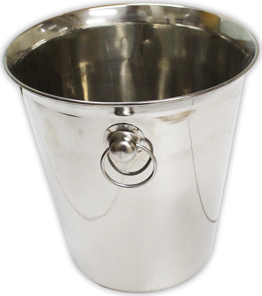 KITCHENDIVA 8.5" x 8.5" Stainless Steel Ice Bucket with Ring Handles | Chic Design | Ideal for Various Occasions