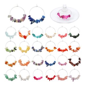 pride & par 24 pcs nature gemstone beads wine charms for glasses,wine glass markers,drink markers for stem glasses,wine glass decoration for weddings,parties