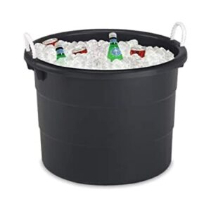 Homz 18 Gallon Durable Plastic Utility Storage Bucket Tub Organizers with Strong Rope Handles for Indoor and Outdoor Use, Black, 4 Pack