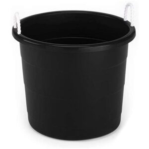 Homz 18 Gallon Durable Plastic Utility Storage Bucket Tub Organizers with Strong Rope Handles for Indoor and Outdoor Use, Black, 4 Pack