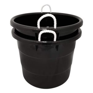 Homz 18 Gallon Durable Plastic Utility Storage Bucket Tub Organizers with Strong Rope Handles for Indoor and Outdoor Use, Black, 4 Pack