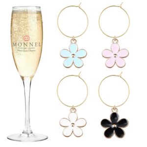 P437 Assorted Little Lily Flowers Wine Charms Glass Marker for Party with Velvet Bag- Set of 4