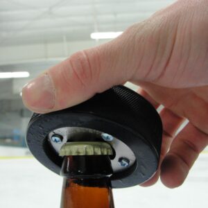 Canadian Maple Leaf Bottle Opener, Made from a real Hockey Puck