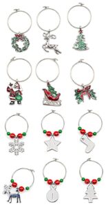 auxo-fun 12 pieces christmas wine glass charms for stemmed goblets glasses drink markers to identify your drinks bringing cheers to your holiday party