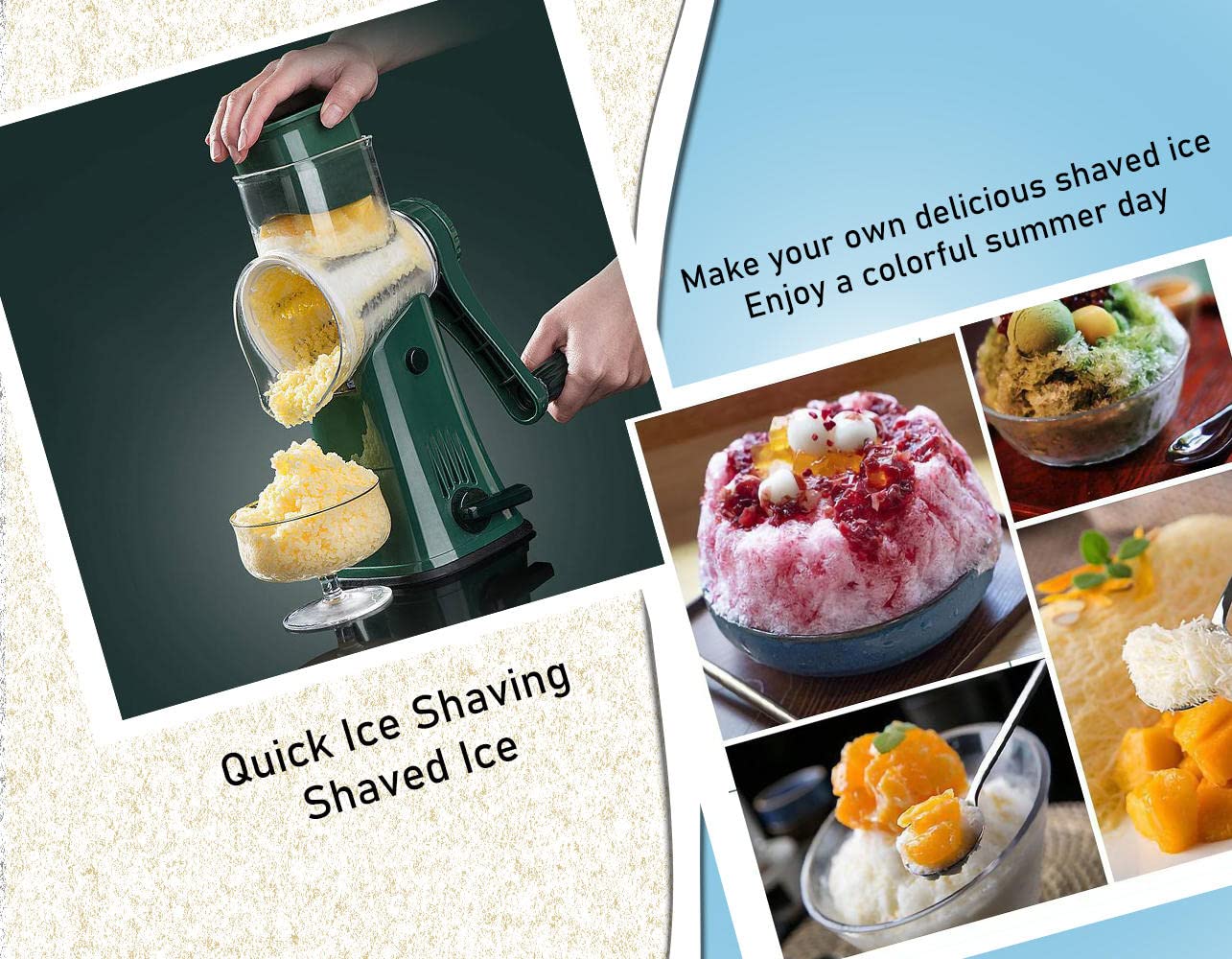 MYBAQ,Ice Crusher,Manual Ice Crusher,Manual Ice Shaver,Ice Shaver Machine for Home Use,Shaved Ice,8.97" L*4.72" W*10.83H,Suitable for Making Smoothie, Shaving Lemon Slice, Shaving Chocolate chip.