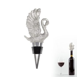 wine bottle stopper, silver swan stainless steel wine saver reusable wine cork silicone wine stopper (silver)