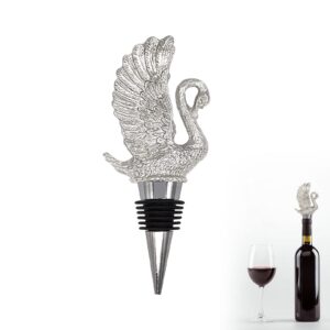 Wine Bottle Stopper, Silver Swan Stainless Steel Wine Saver Reusable Wine Cork Silicone Wine Stopper (Silver)