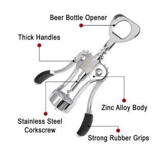 New Upgraded 2021: Classic Wing Corkscrew Wine Opener / Premium, Multi-functional, Restaurant Professional Waiter and Bartenders Best Wine Bottle opener. The Wing Corkscrew Double Hinged Wine Opener