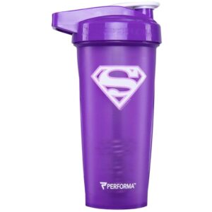 perfectshaker performa™ activ dc comics & justice league series shaker bottle, best leak free bottle with actionrod mixing technology for your sports & fitness needs! (28oz, supergirl)