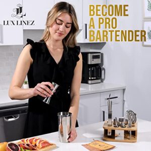 LUX LINEZ Bartender Kit-Cocktail Shaker Set with Anti-Slip Bamboo Stand-10 pcs Cocktail Set with All Essential Bar Tools-Cocktail Kit for Your Home and an Awesome Bar Set for a House Warming Gift