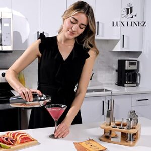 LUX LINEZ Bartender Kit-Cocktail Shaker Set with Anti-Slip Bamboo Stand-10 pcs Cocktail Set with All Essential Bar Tools-Cocktail Kit for Your Home and an Awesome Bar Set for a House Warming Gift