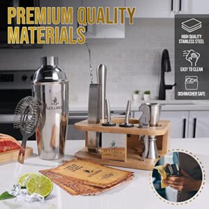 LUX LINEZ Bartender Kit-Cocktail Shaker Set with Anti-Slip Bamboo Stand-10 pcs Cocktail Set with All Essential Bar Tools-Cocktail Kit for Your Home and an Awesome Bar Set for a House Warming Gift