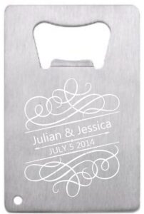 lazer designs customized wedding favor credit card opener personalized for guests stainless filigree 12 pieces
