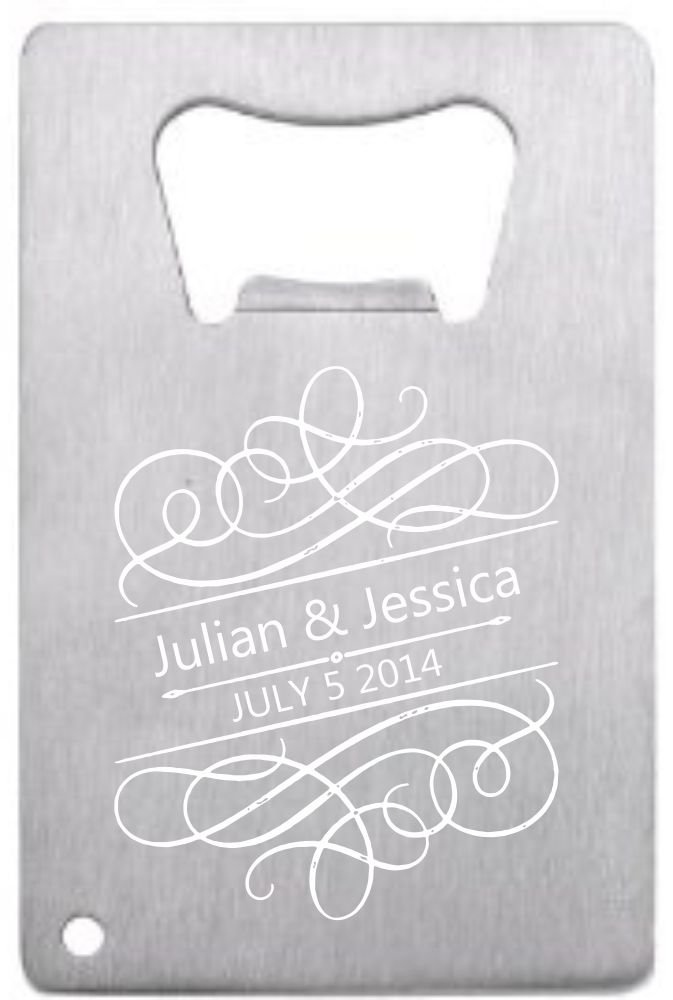 Lazer Designs Customized Wedding Favor Credit Card Opener Personalized For Guests Stainless Filigree 12 pieces