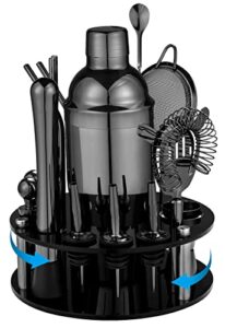 oyydecor 18 piece cocktail shaker set with rotating stand, gifts for men dad grandpa, stainless steel bartender kit bar tools set, home, bars, parties and traveling (gun-metal black)