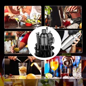 Oyydecor 18 Piece Cocktail Shaker Set with Rotating Stand, Gifts for Men Dad Grandpa, Stainless Steel Bartender Kit Bar Tools Set, Home, Bars, Parties and Traveling (Gun-Metal Black)