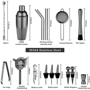 Oyydecor 18 Piece Cocktail Shaker Set with Rotating Stand, Gifts for Men Dad Grandpa, Stainless Steel Bartender Kit Bar Tools Set, Home, Bars, Parties and Traveling (Gun-Metal Black)