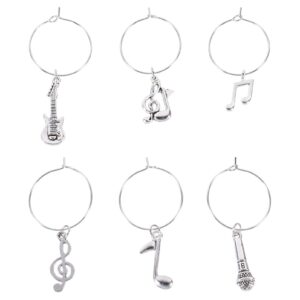 abaodam 6pcs music series wine charms glass markers charm tags for glasses- metal wine glass rings party wine glass decors identifiers