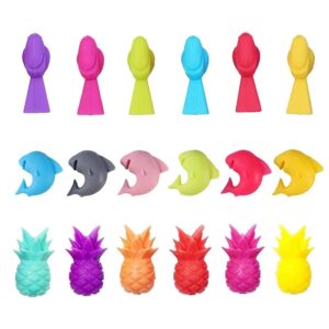 a fei wine glass markers set of 18 dolphin pineapple bird silicone drink glass charms