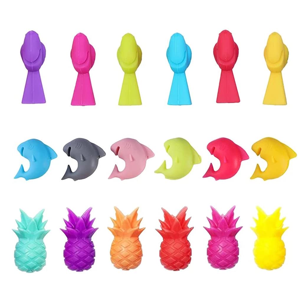 A FEI Wine Glass Markers Set Of 18 Dolphin Pineapple Bird Silicone Drink Glass Charms