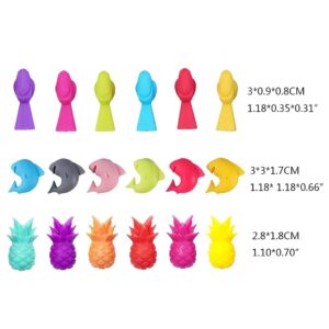 A FEI Wine Glass Markers Set Of 18 Dolphin Pineapple Bird Silicone Drink Glass Charms