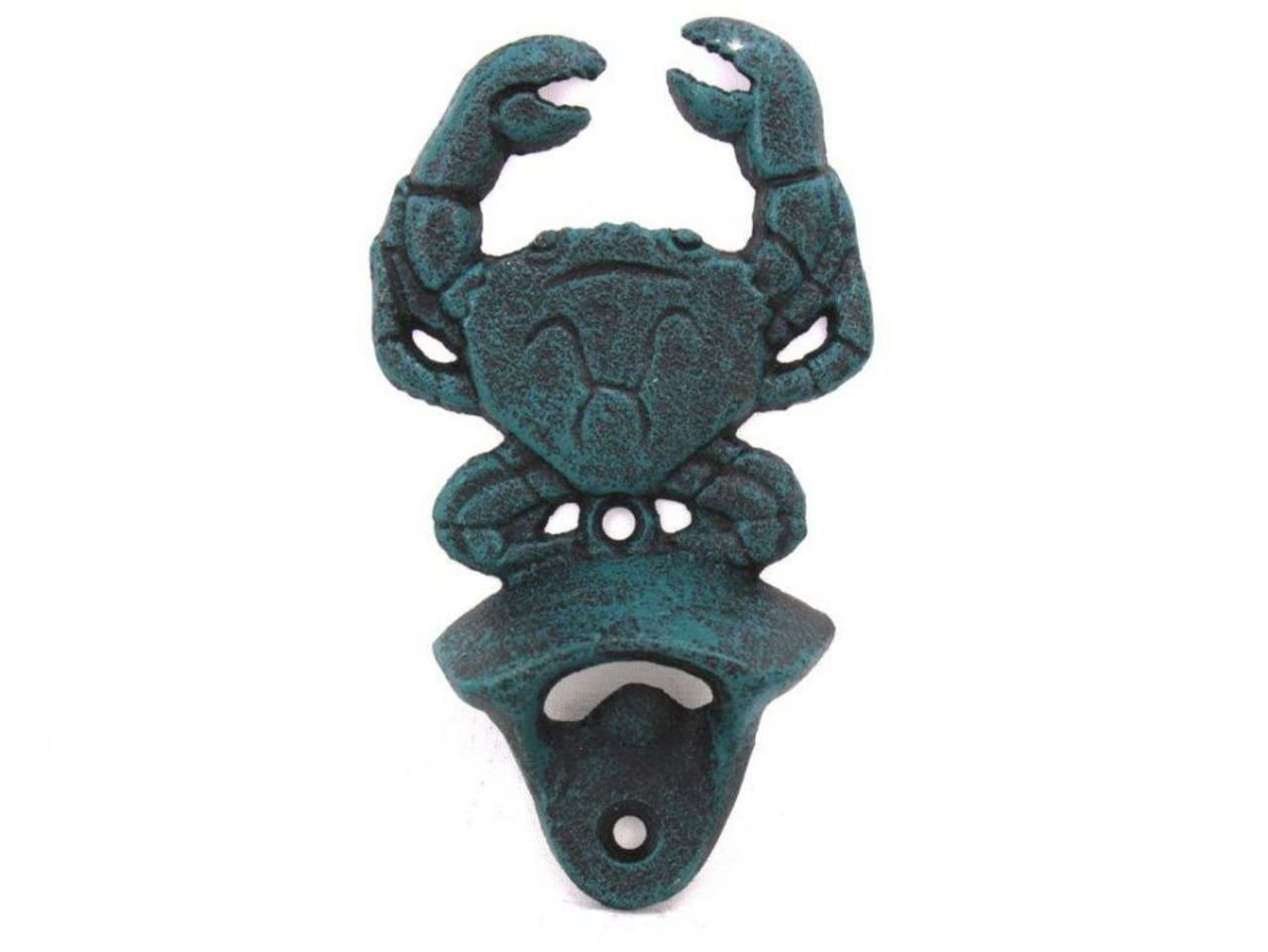 Hampton Nautical Seaworn Blue Cast Iron Wall Mounted Crab Bottle Opener, 6"