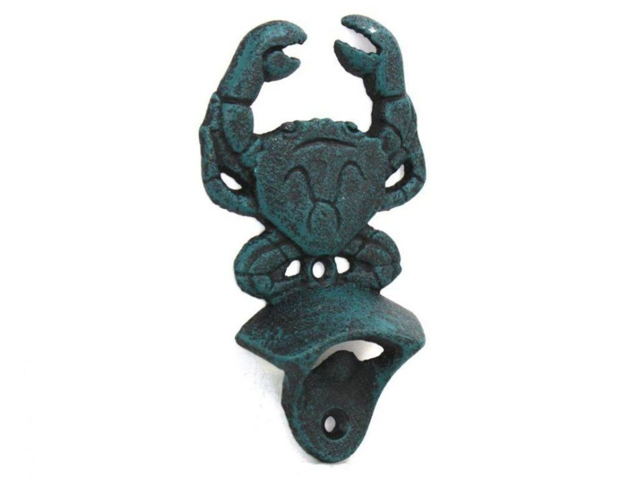 Hampton Nautical Seaworn Blue Cast Iron Wall Mounted Crab Bottle Opener, 6"