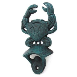 Hampton Nautical Seaworn Blue Cast Iron Wall Mounted Crab Bottle Opener, 6"