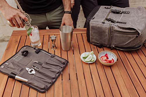 PICNIC TIME Bar Backpack 16-Piece Portable Cocktail Set, Portable Bar Case with Cocktail Shaker Set, (Gray)