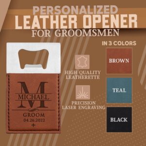 SET OF 6 - Groomsmen Gifts, Personalized Bottle Openers for Groomsman, Best Man, Groom, Custom W/Name - Title - Date, Men Gift Sets - 3 Color Options - Laser Engraved Men Gifts, Bachelor Party Favors