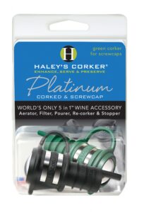 haley's corker haleyp2 5 in 1 wine tool platinum combo 1 black corker plus 1 geen screwcap clamshell