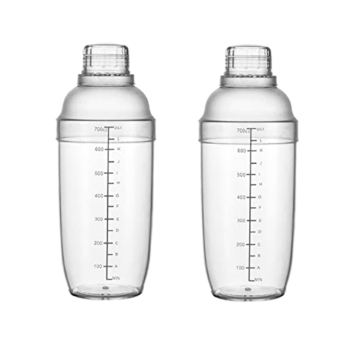 2 Pcs Plastic Cocktail Shaker 700cc / 24 oz Clear Drink Shaker Plastic Bar Tool for Milk Wine Mixing Drink Shaker/Drink Mixer (2, 700ml)