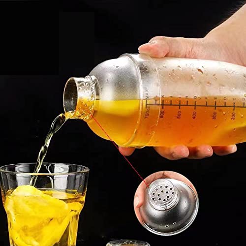 2 Pcs Plastic Cocktail Shaker 700cc / 24 oz Clear Drink Shaker Plastic Bar Tool for Milk Wine Mixing Drink Shaker/Drink Mixer (2, 700ml)