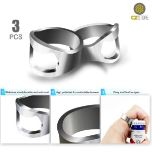 CZ Store Mini Bottle Opener Ring ✮Lifetime Guaranteed✮ Novelty Tool for Removing Soda or Beer Crown Seals & Caps - Stainless Steel with Nickel Finish 3-Pack : 0.79”, 0.87”, 0.95” Sizes