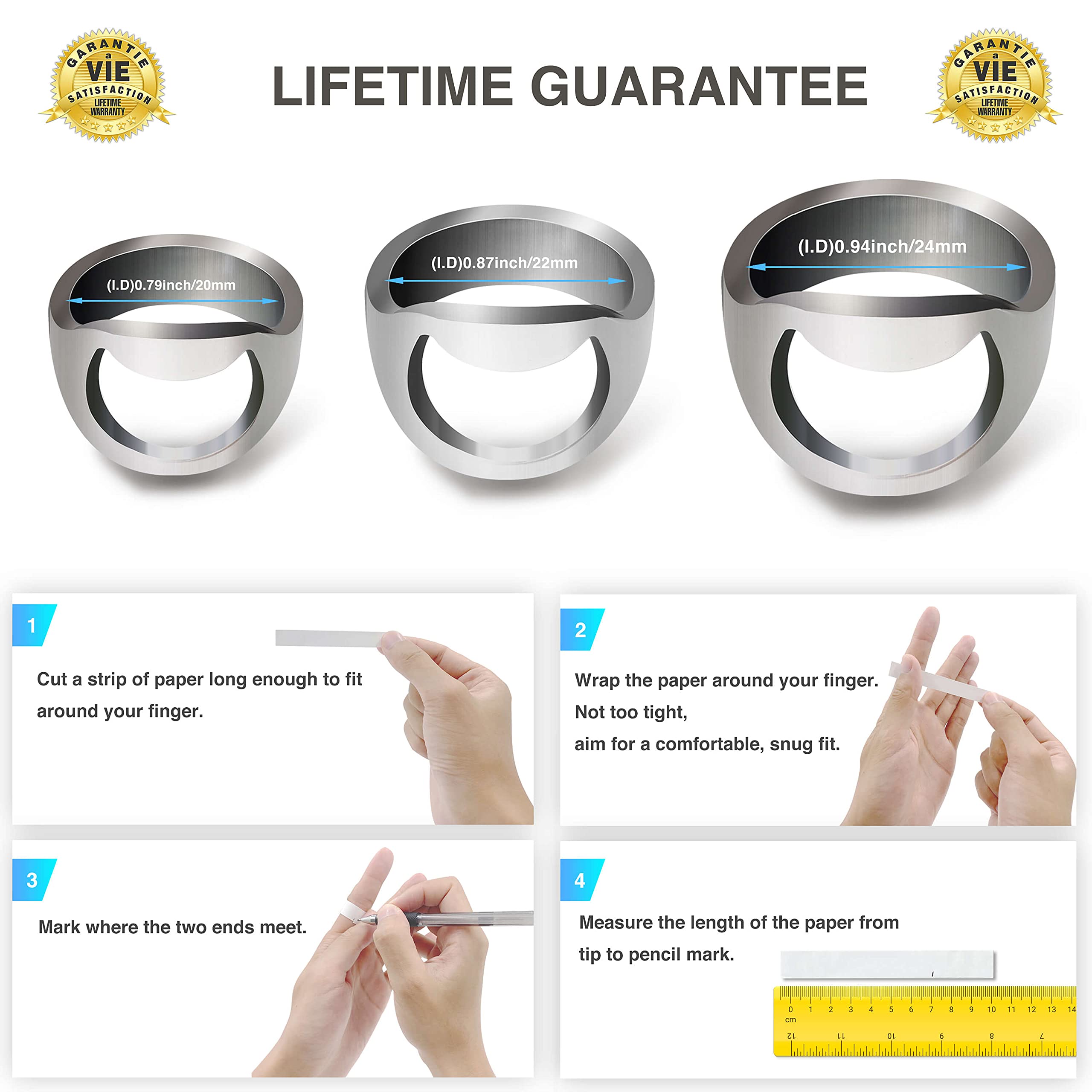 CZ Store Mini Bottle Opener Ring ✮Lifetime Guaranteed✮ Novelty Tool for Removing Soda or Beer Crown Seals & Caps - Stainless Steel with Nickel Finish 3-Pack : 0.79”, 0.87”, 0.95” Sizes