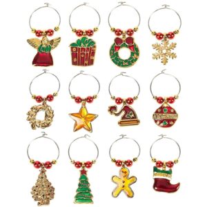 juvale 12 piece christmas wine glass charms, holiday drink markers set (2 inches)