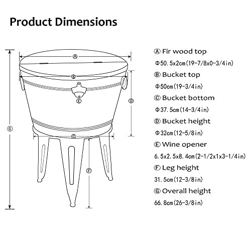 Glitzhome 26.29"H Oval Galvanized Beverage Tub with Stand, Farmhouse Metal Accent Cocktail Table Storage Bucket with Firwood Lid, 8 Gallons