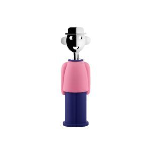 alessi am23 paz - alessandro m. corkscrew in thermoplastic resin, pink and blue and chrome plated zamak.