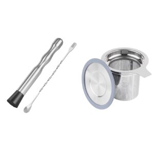 vaincre 2pcs 9" muddler and 10” bar spoon cocktail mixing spoon and tea infuser tea strainer and lid