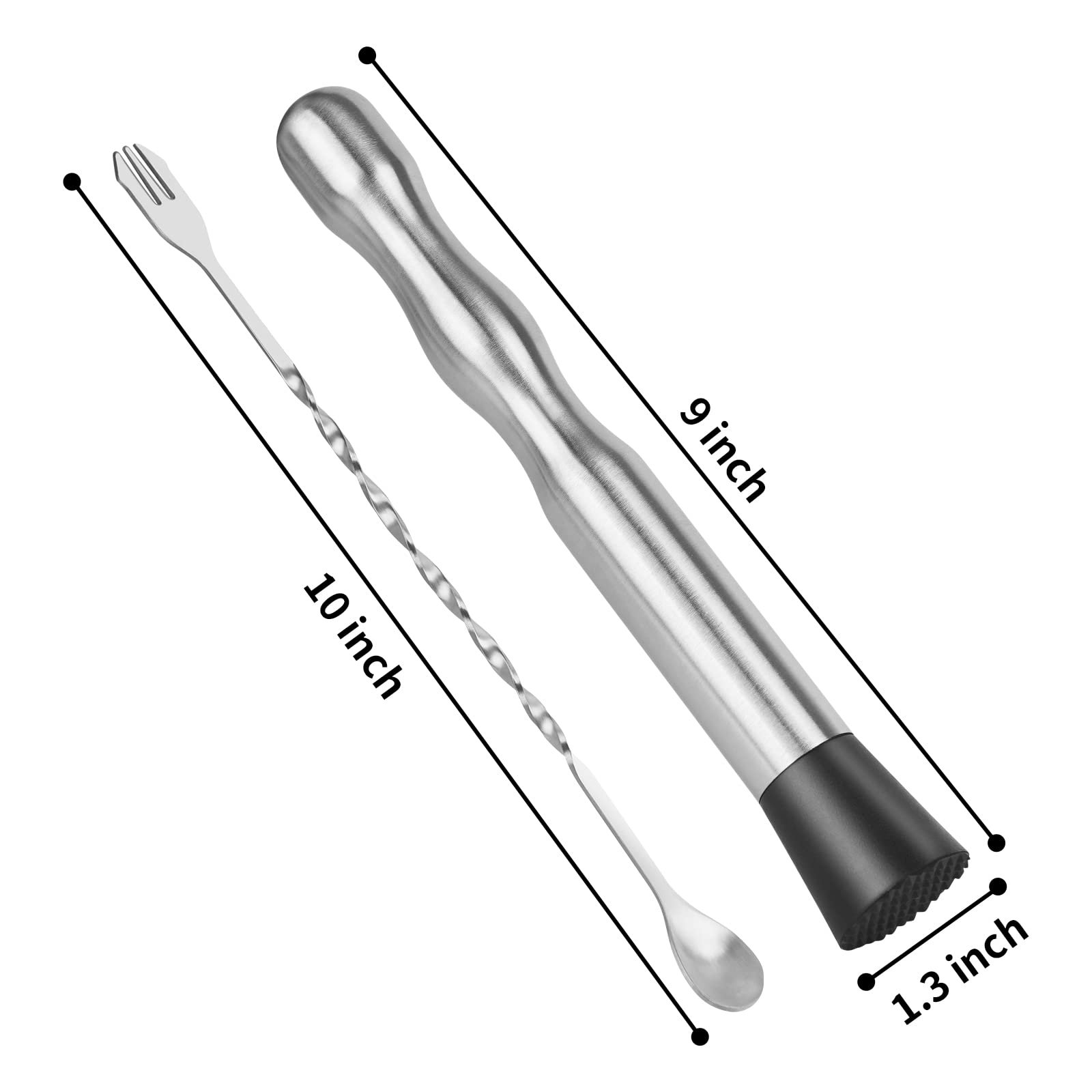 Vaincre 2PCS 9" Muddler and 10” Bar Spoon Cocktail Mixing Spoon and Tea Infuser Tea Strainer and Lid