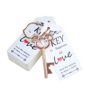 aokbean 52pcs vintage skeleton key bottle opener with escort thank you tag card and keychain for party wedding favor guest souvenir kit (rose gold)