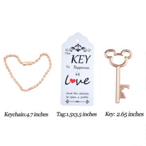 Aokbean 52pcs Vintage Skeleton Key Bottle Opener with Escort Thank You Tag Card and Keychain for Party Wedding Favor Guest Souvenir Kit (Rose Gold)