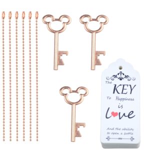 Aokbean 52pcs Vintage Skeleton Key Bottle Opener with Escort Thank You Tag Card and Keychain for Party Wedding Favor Guest Souvenir Kit (Rose Gold)